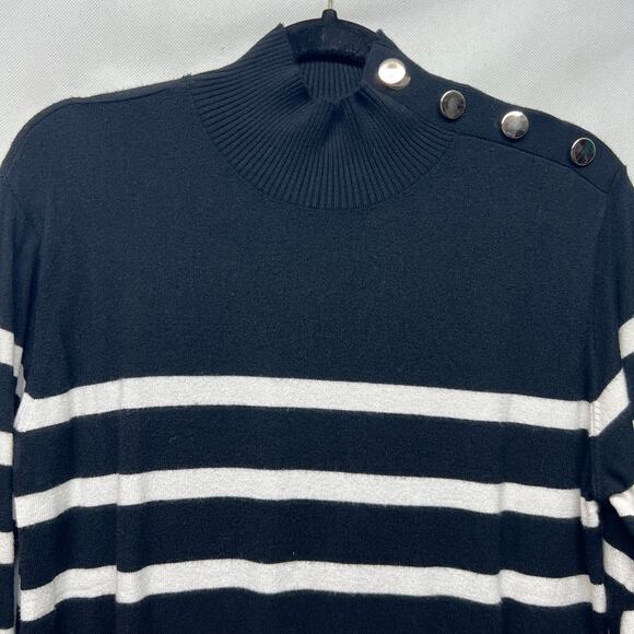 Joseph A Striped Black & White Women's Pullover Mock Neck Sweater Size Medium - Picture 3 of 11